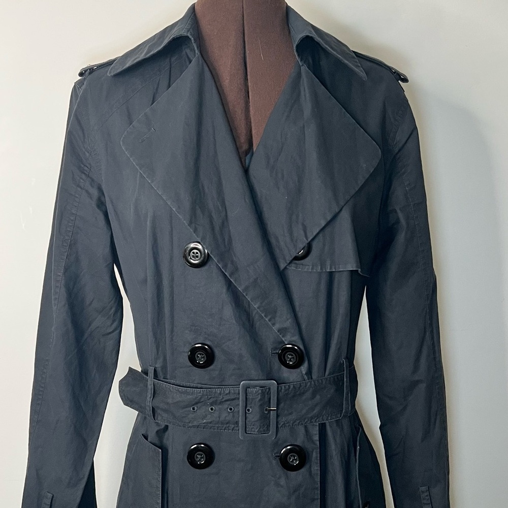 Lightweight Black Cotton Trench, cotton/silk, size 4/6 chic womenswear jacket - Picture 3 of 15